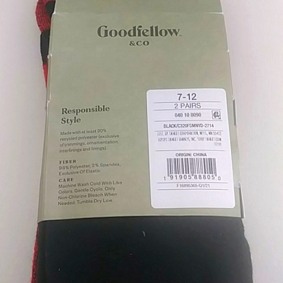 Goodfellow & Co Men's Buffalo Plaid Crew Socks 2pk, Black/Red, L (7-12) - Picture 3 of 3